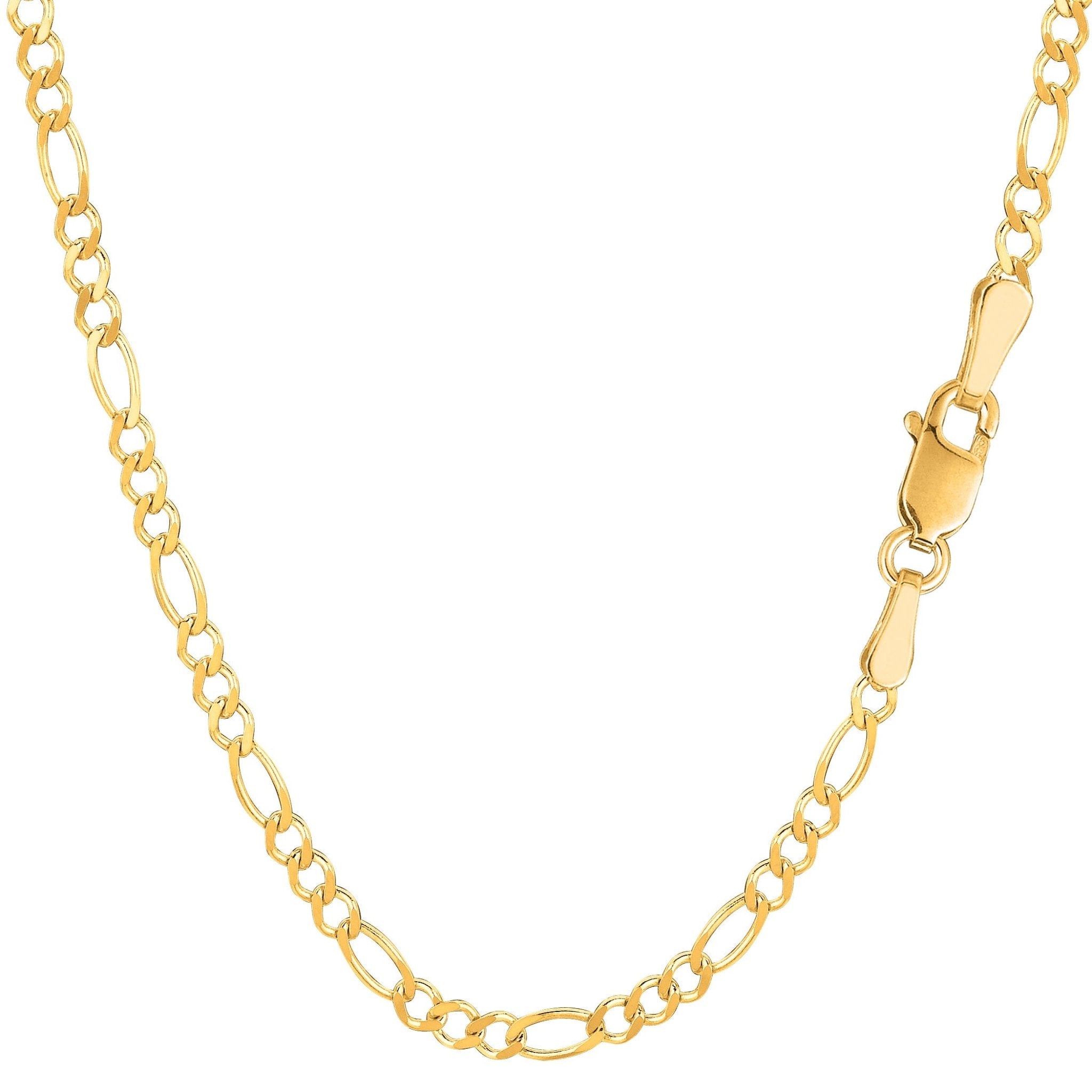 14k Yellow Solid Gold Figaro Chain Bracelet, 2.6mm, 7" - JewelryAffairs
