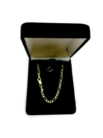 14k Yellow Solid Gold Figaro Chain Bracelet, 3.0mm