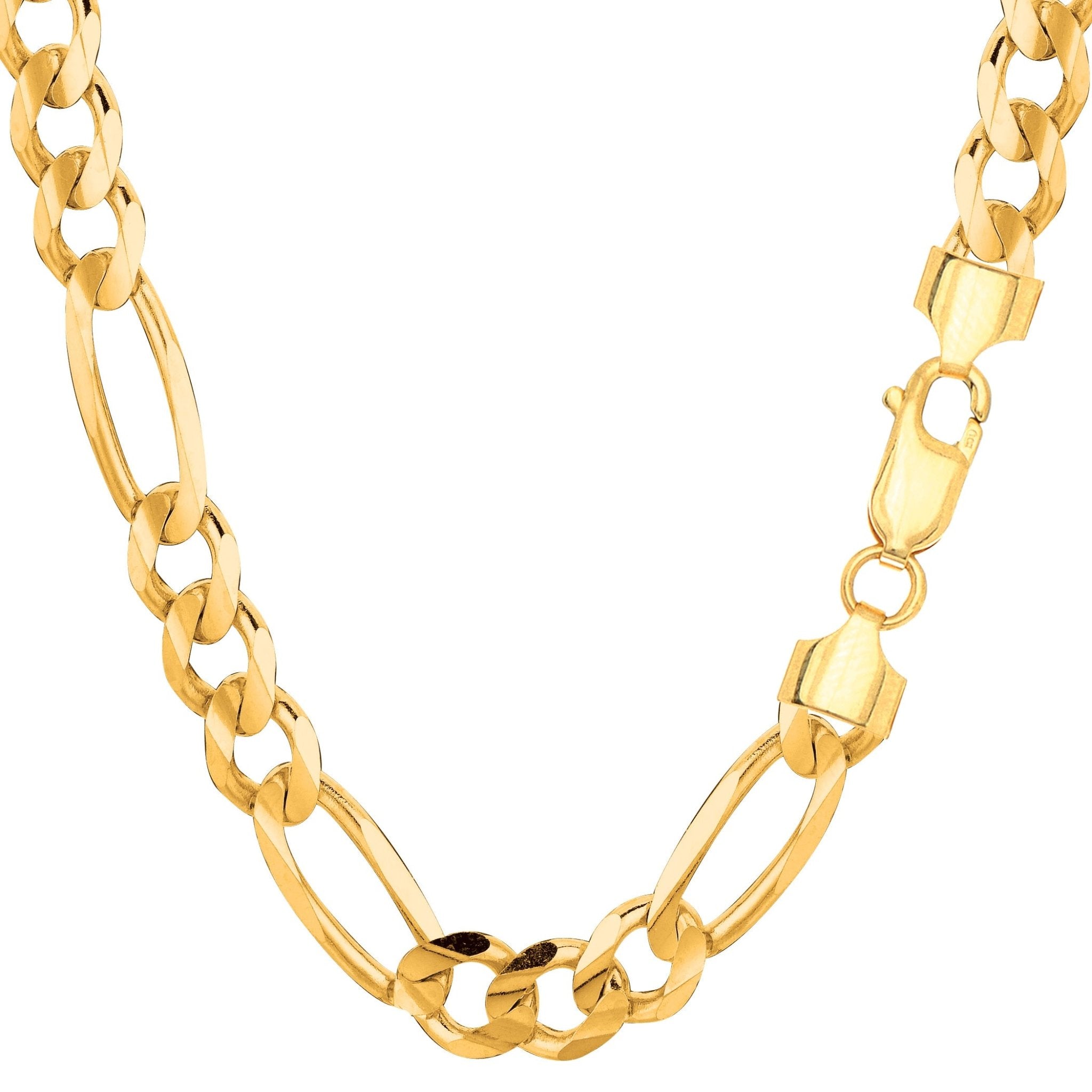 14k Yellow Solid Gold Figaro Chain Bracelet, 7.0mm - JewelryAffairs