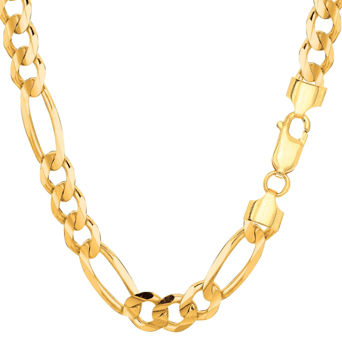 14k Yellow Solid Gold Figaro Chain Bracelet, 7.0mm - JewelryAffairs