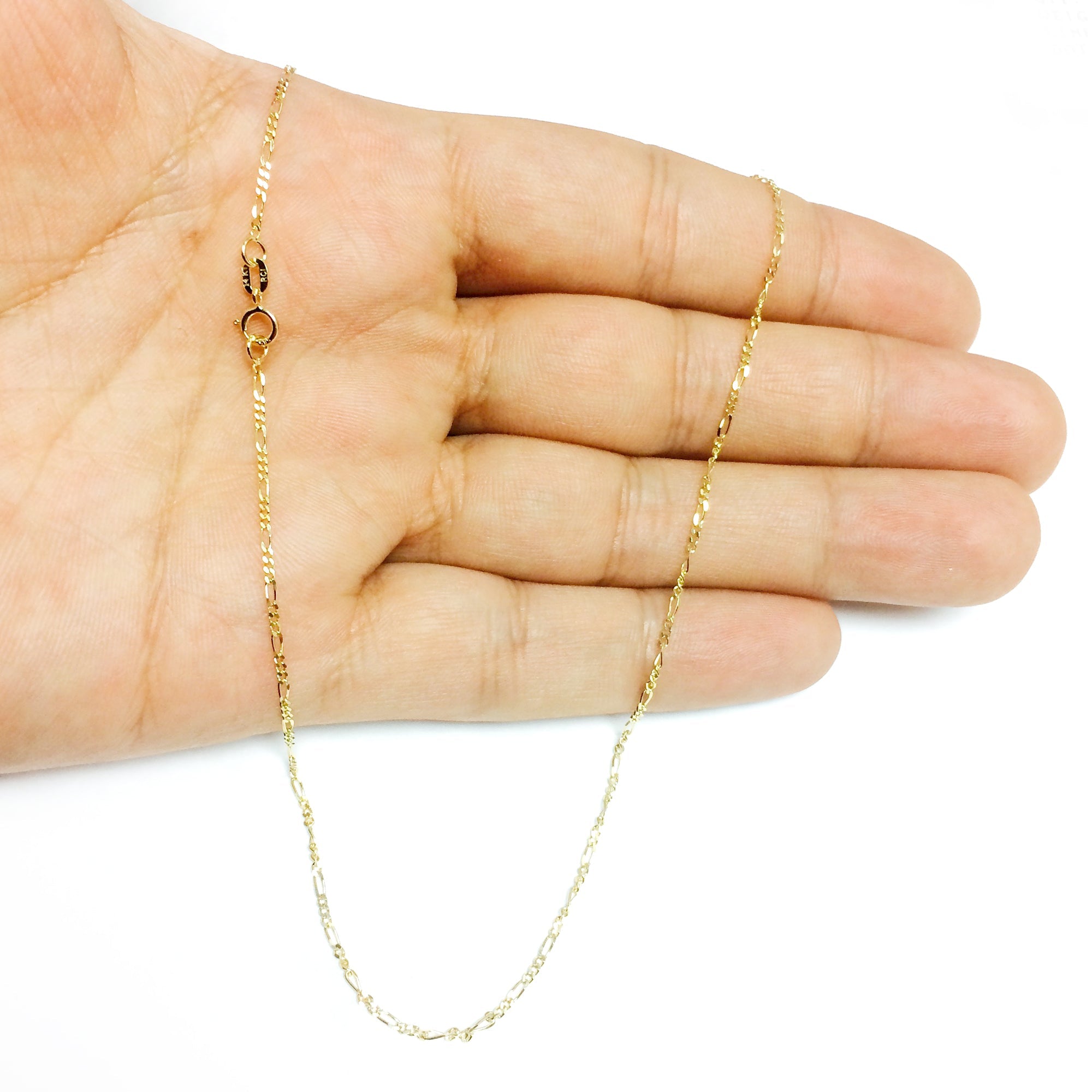 14k Yellow Solid Gold Figaro Chain Necklace, 1.3mm - JewelryAffairs
