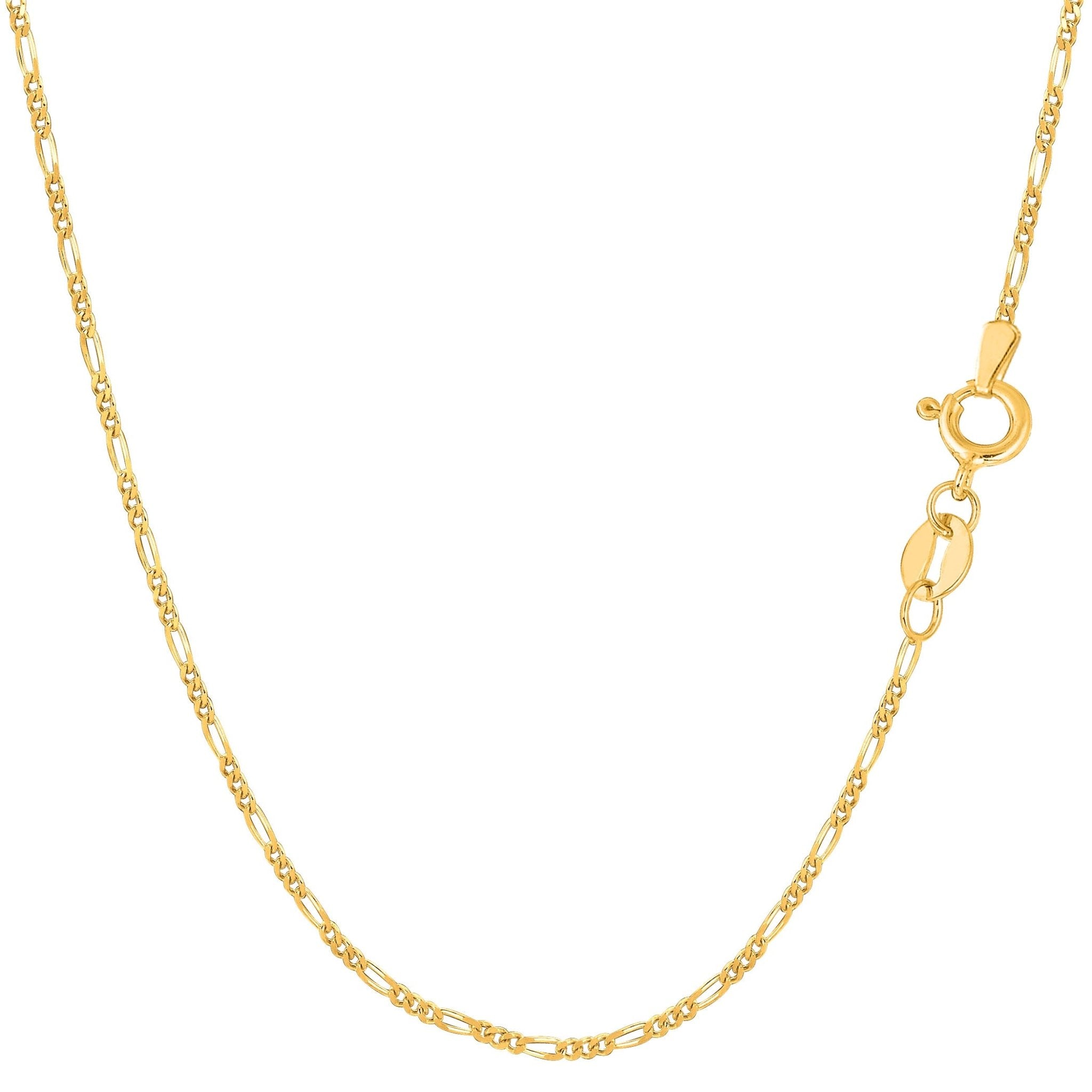 14k Yellow Solid Gold Figaro Chain Necklace, 1.3mm - JewelryAffairs