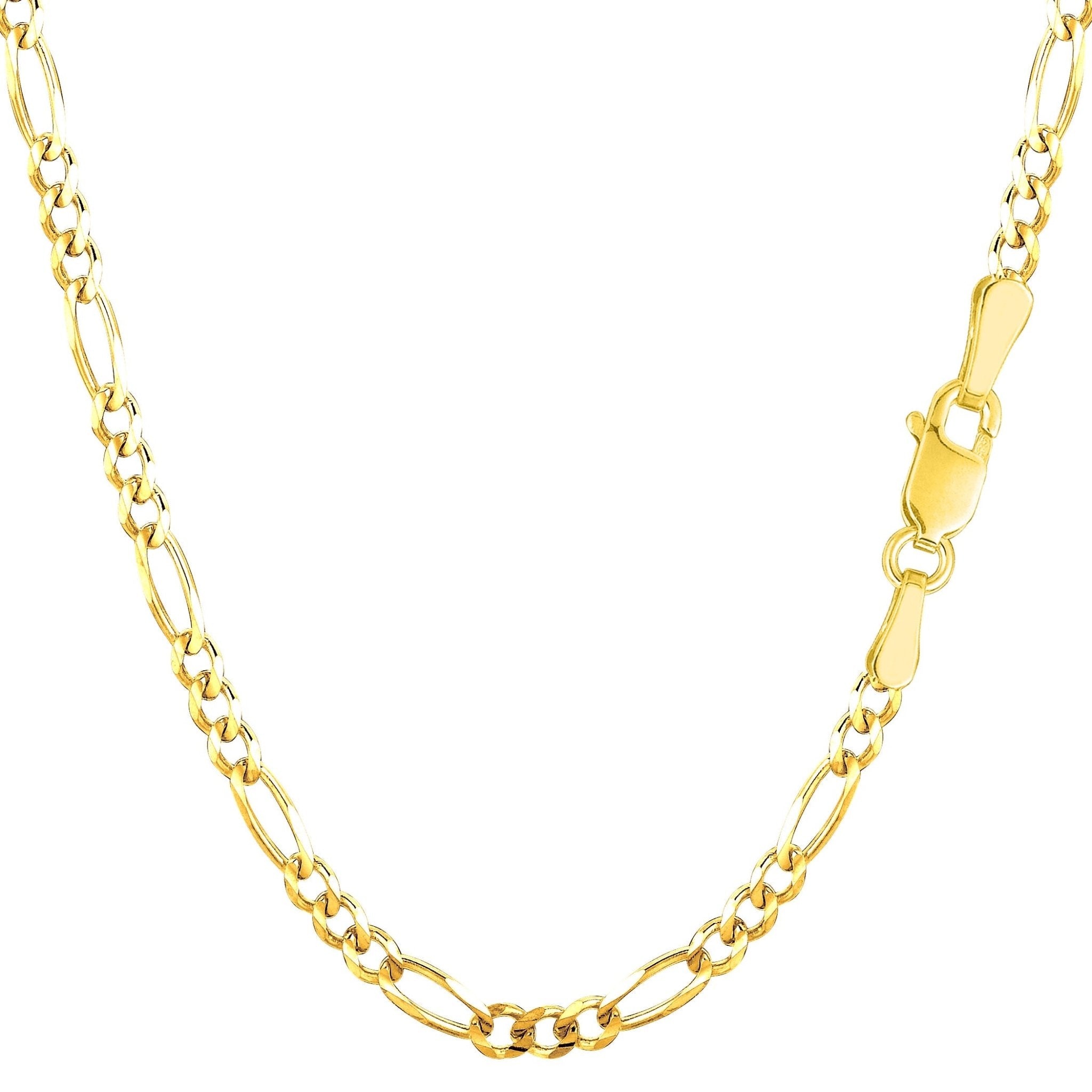 14k Yellow Solid Gold Figaro Chain Necklace, 3.0mm - JewelryAffairs