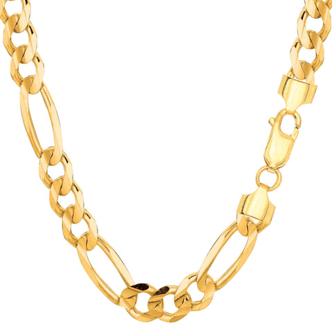 14k Yellow Solid Gold Figaro Chain Necklace, 7.0mm