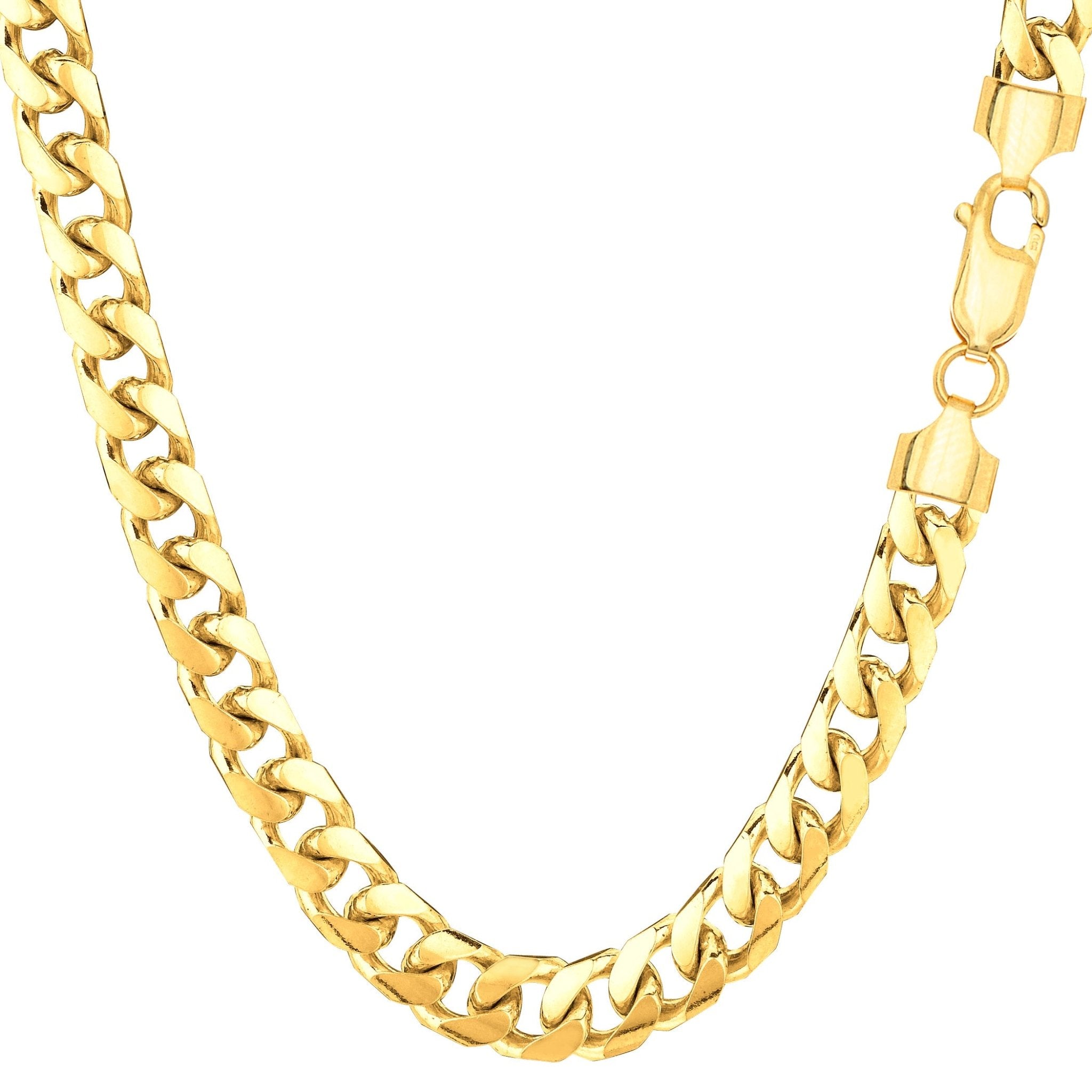 14k Yellow Solid Gold Miami Cuban Link Chain Mens Bracelet, 5.7mm, 8.5" - JewelryAffairs