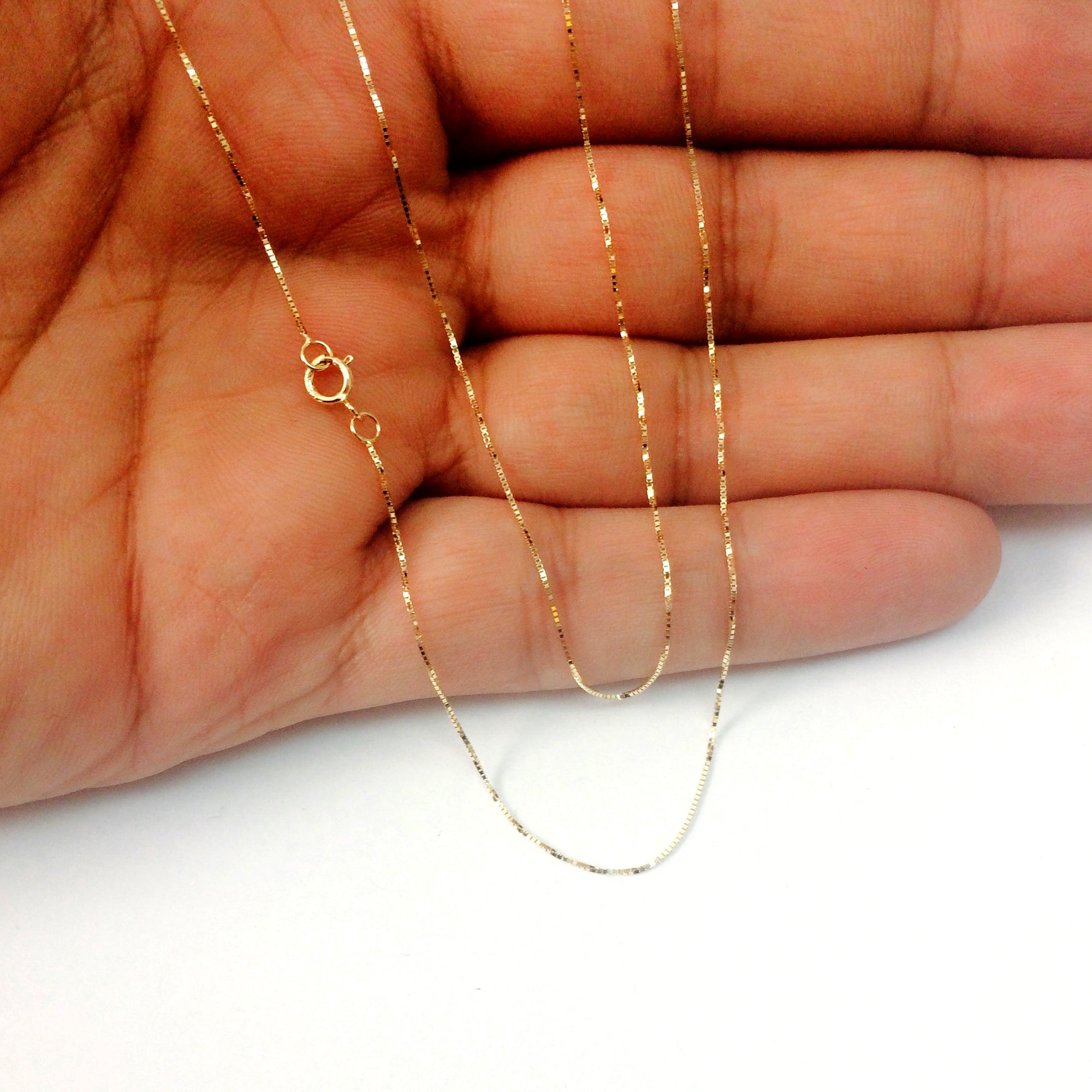 14k Yellow Solid Gold Mirror Box Chain Necklace, 0.45mm - JewelryAffairs