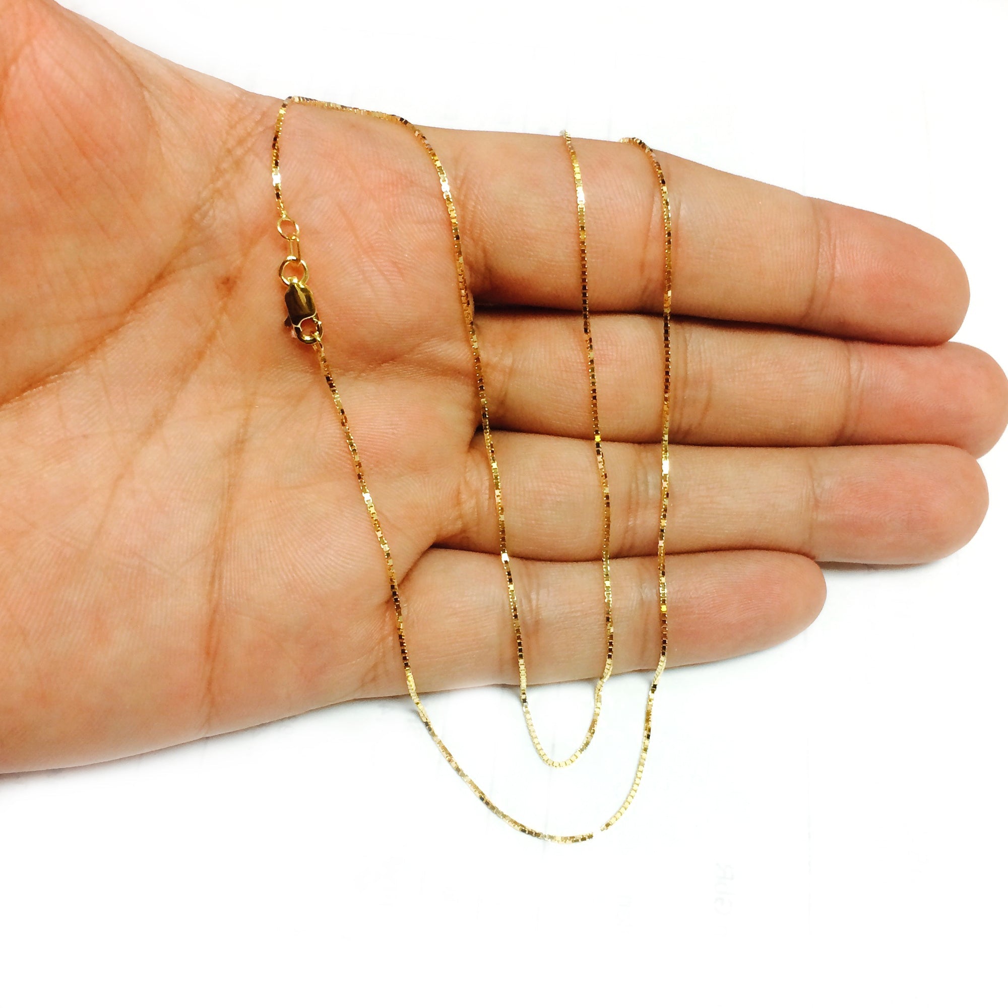 14k Yellow Solid Gold Mirror Box Chain Necklace, 0.8mm - JewelryAffairs