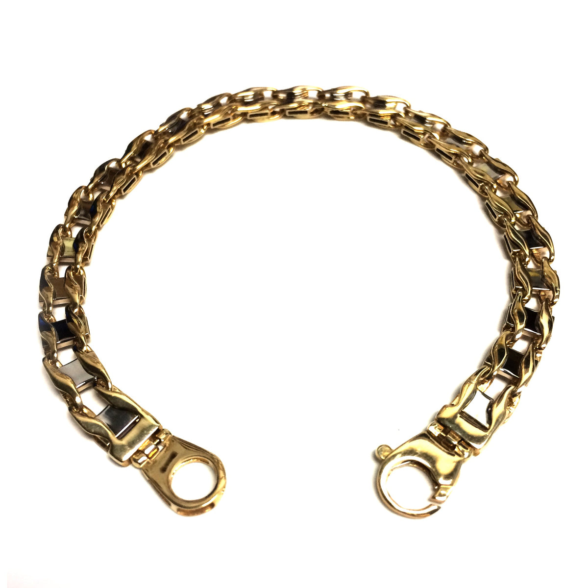 14K Yellow Two Tone Gold Railroad Link Mens Bracelet, 8.5" - JewelryAffairs