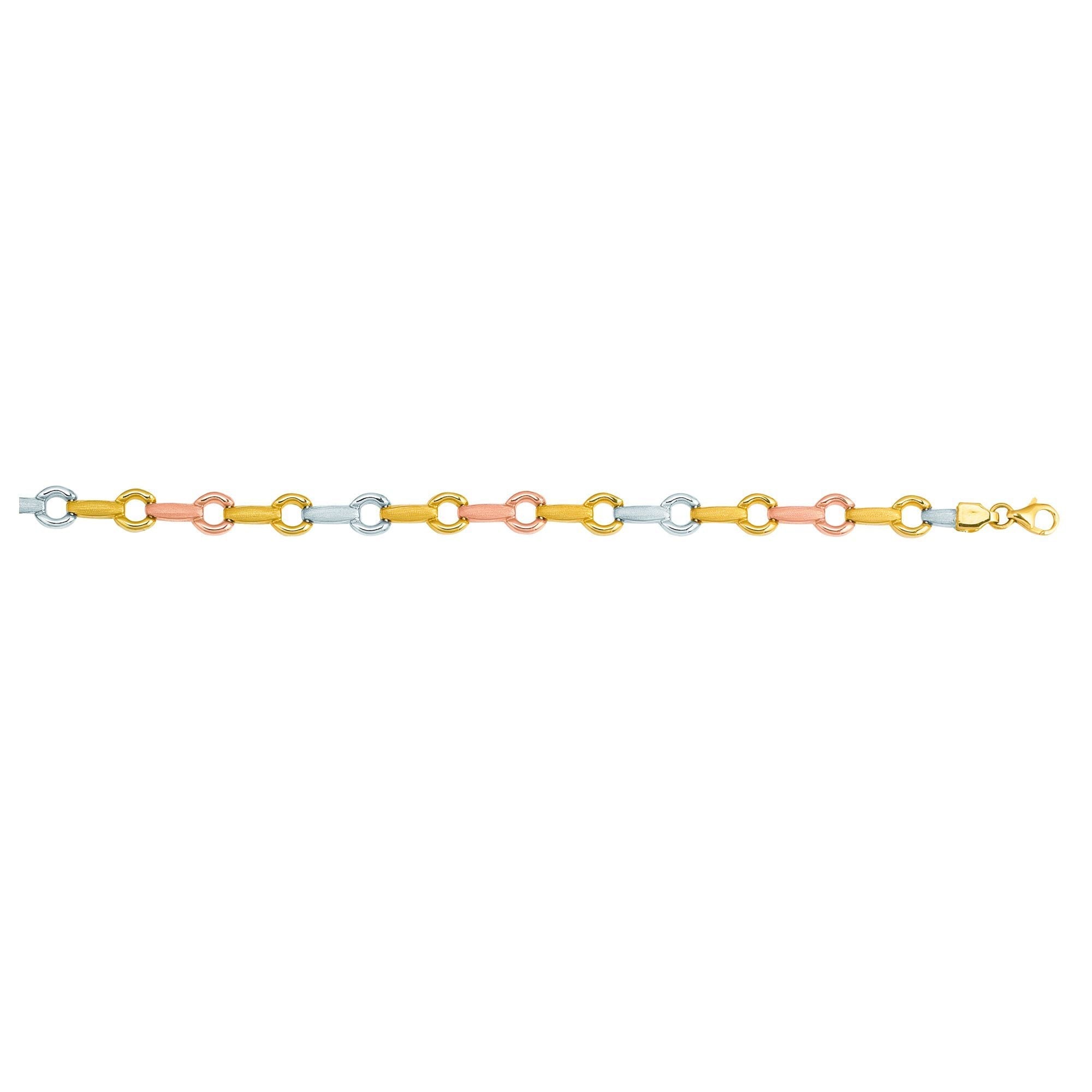 14k Yellow White And Rose Gold Links Fancy Bracelet, 7.25" - JewelryAffairs
