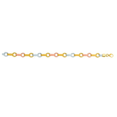 14k Yellow White And Rose Gold Links Fancy Bracelet, 7.25" - JewelryAffairs