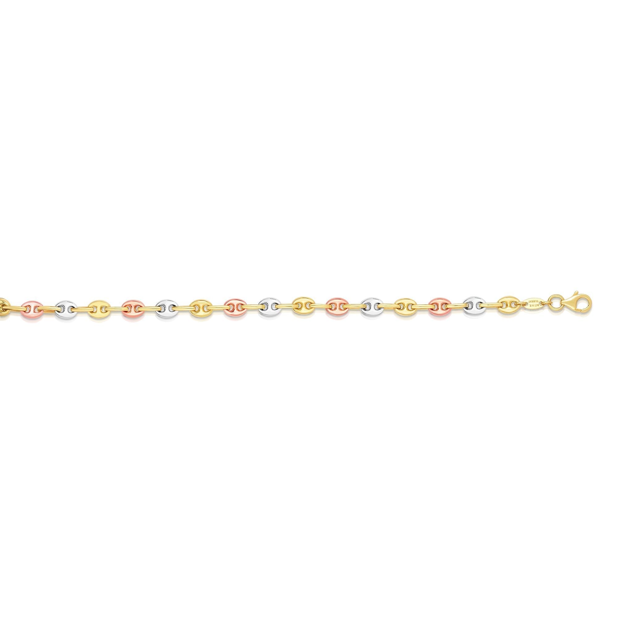 14k Yellow White And Rose Gold Mariner Link Bracelet, 7.25" - JewelryAffairs