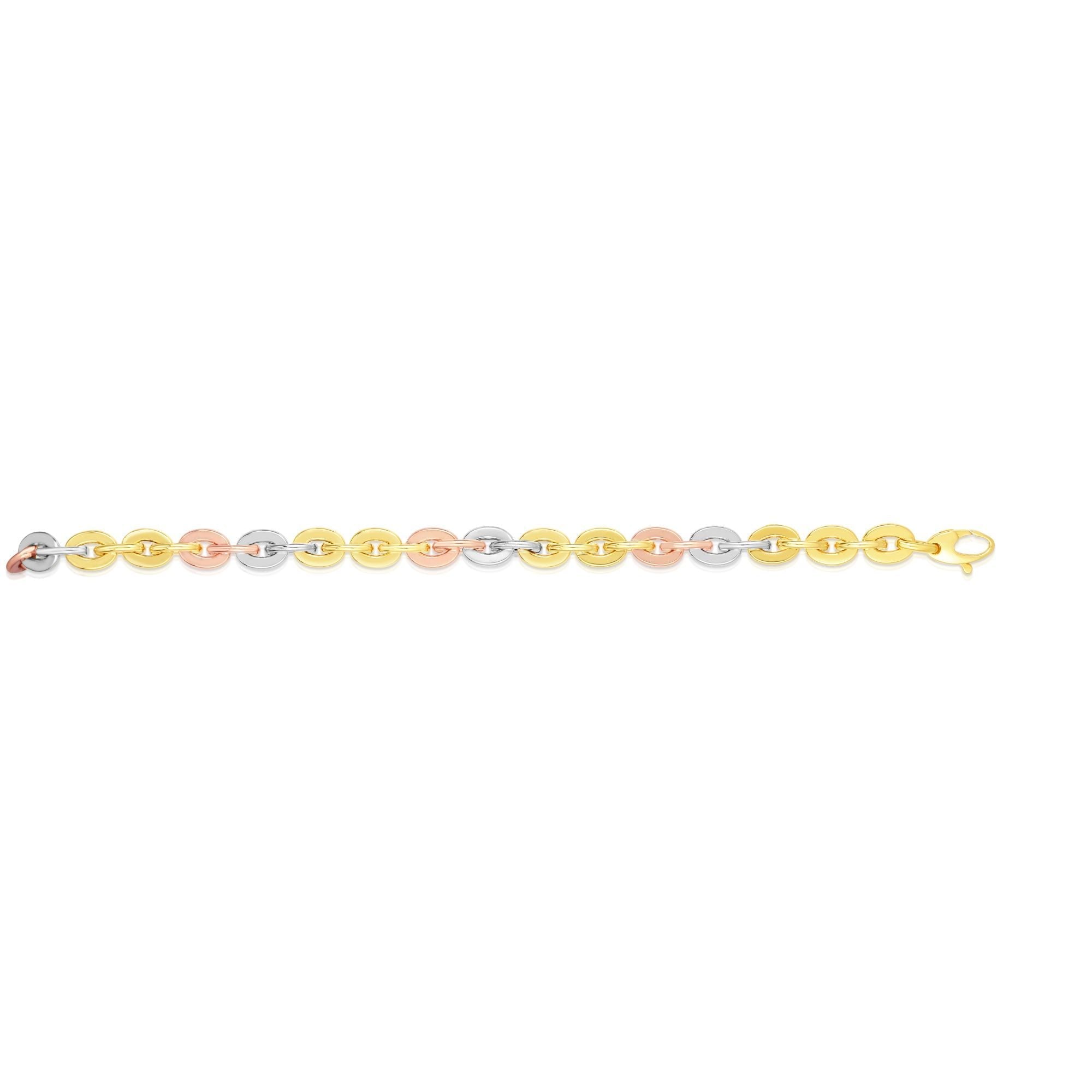 14k Yellow White And Rose Gold Oval Link Bracelet, 7.5" - JewelryAffairs