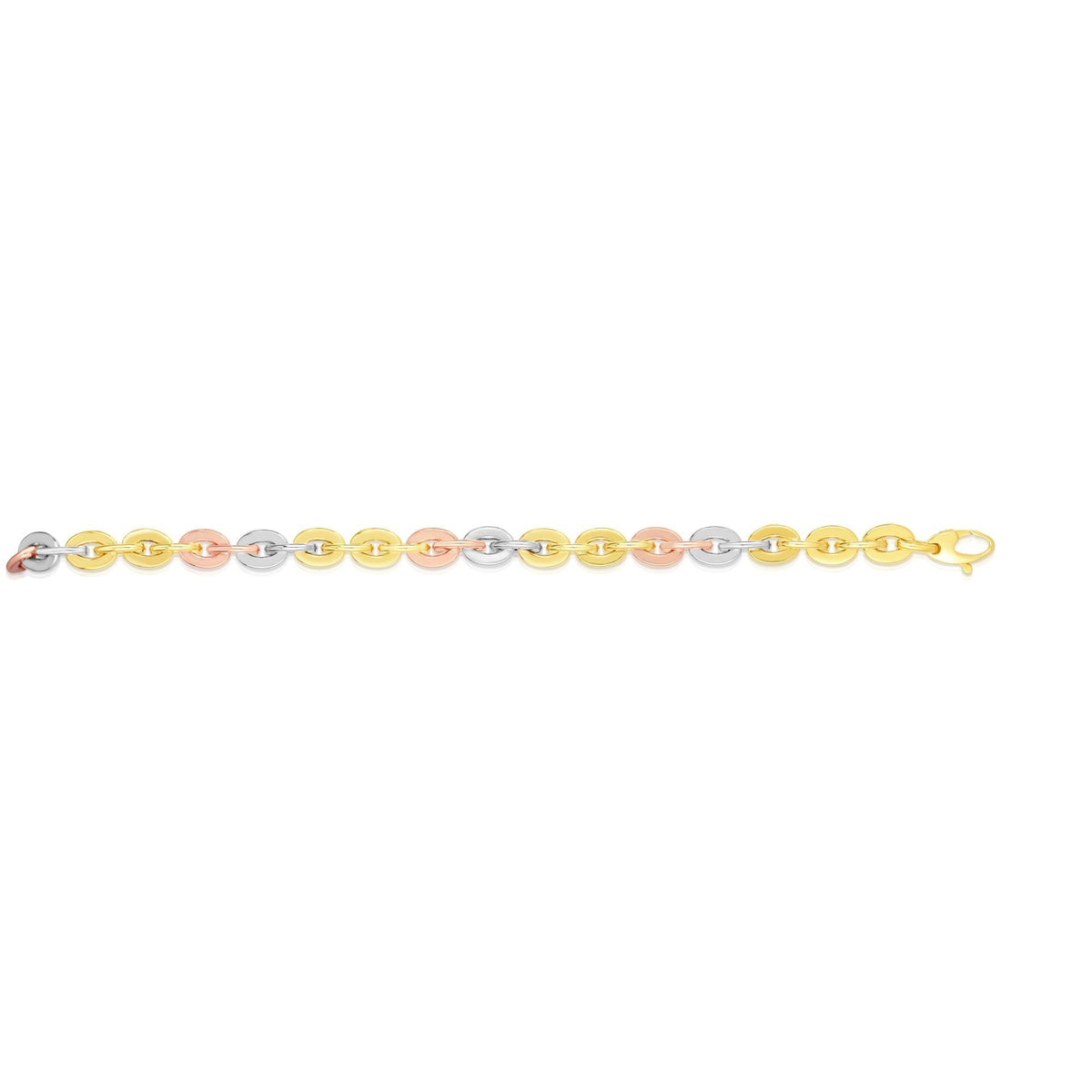 14k Yellow White And Rose Gold Oval Link Bracelet, 7.5" - JewelryAffairs