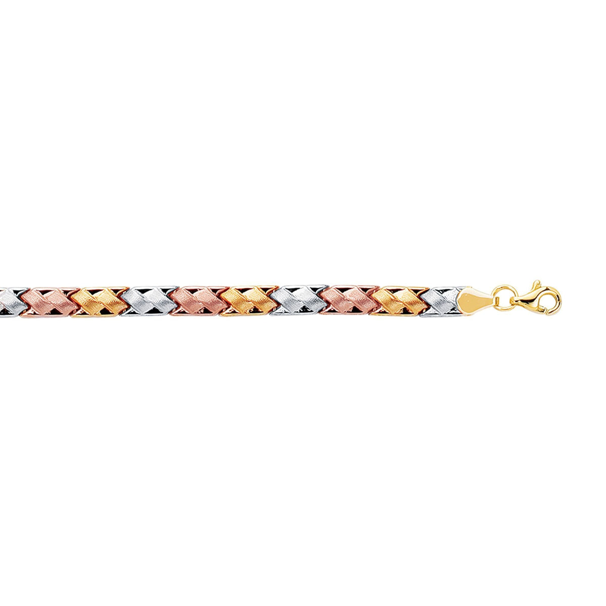 14k Yellow White And Rose Gold Weaved Fancy Bracelet, 7.25" - JewelryAffairs