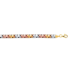 14k Yellow White And Rose Gold Weaved Fancy Bracelet, 7.25" - JewelryAffairs