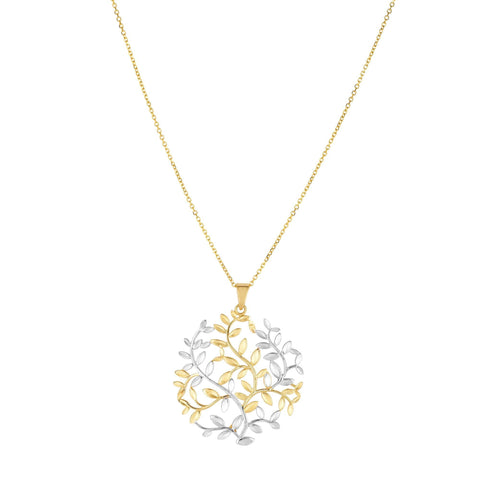 14k Yellow White Gold Tree Of Life Pendant Necklace, 18"