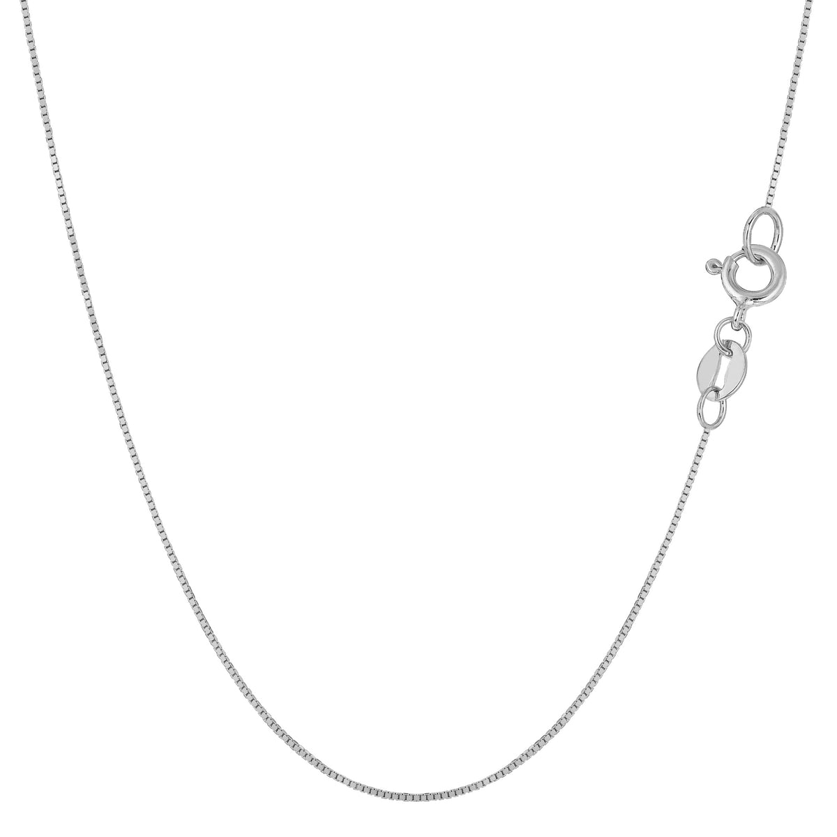 10k White Solid Gold Mirror Box Chain Necklace, 0.6mm fine designer jewelry for men and women