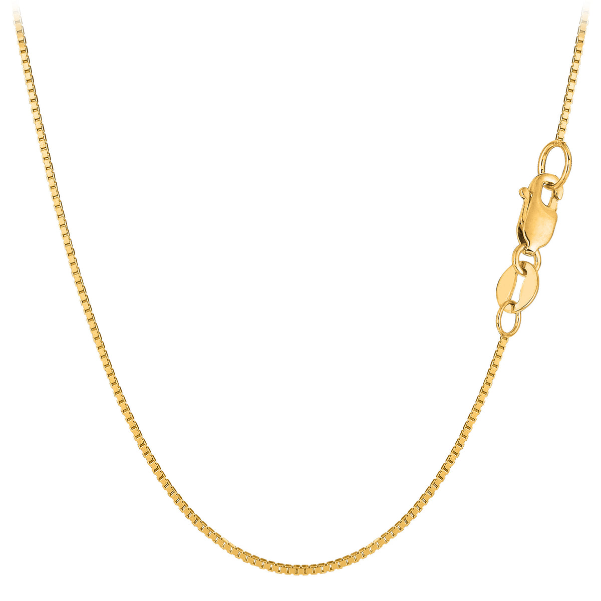 10k Yellow Solid Gold Mirror Box Chain Necklace, 0.8mm fine designer jewelry for men and women