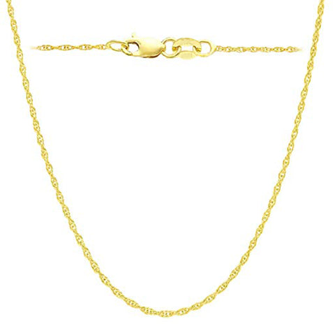 14k Yellow Gold Rope Chain Necklace, 0.8mm, 18"