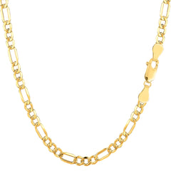 10k Yellow Gold Hollow Figaro Chain Necklace, 3.5mm fine designer jewelry for men and women