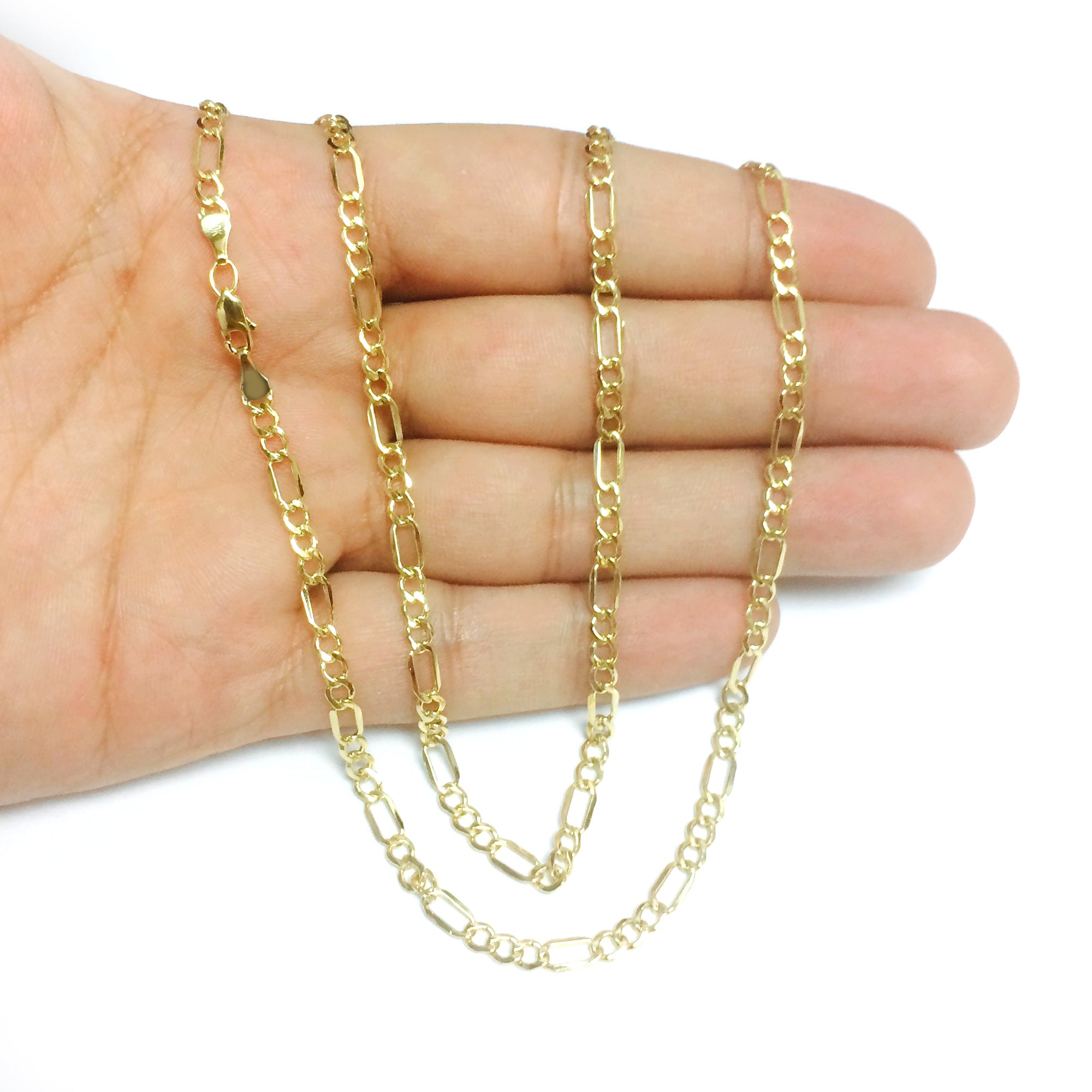 10k Yellow Solid Gold Figaro Chain Necklace, 3.0mm fine designer jewelry for men and women