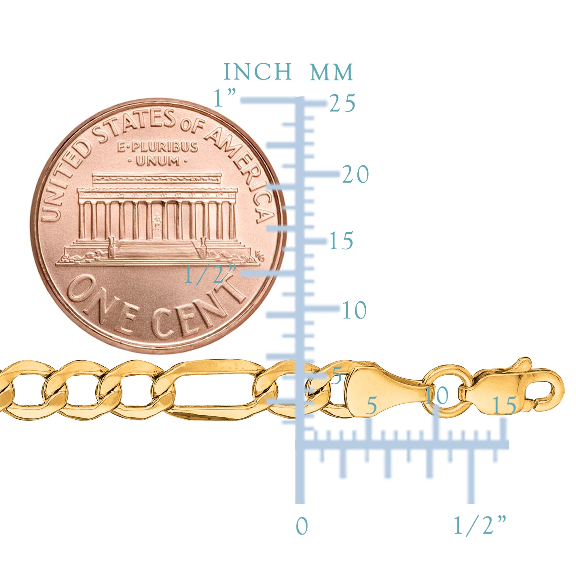 10k Yellow Gold Hollow Figaro Bracelet Chain, 4.6mm, 7" fine designer jewelry for men and women