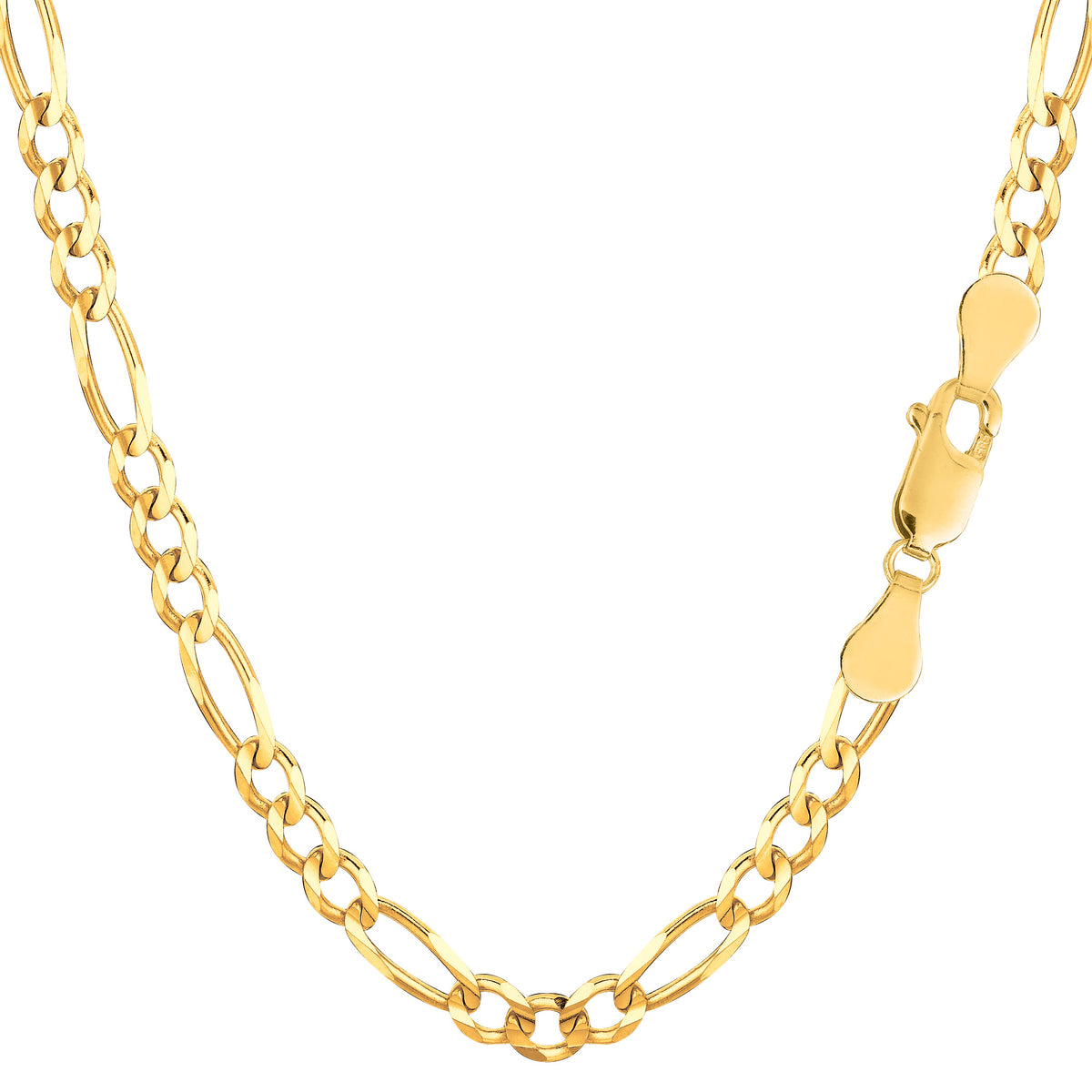 10k Yellow Solid Gold Figaro Chain Bracelet, 4.0mm, 8" fine designer jewelry for men and women