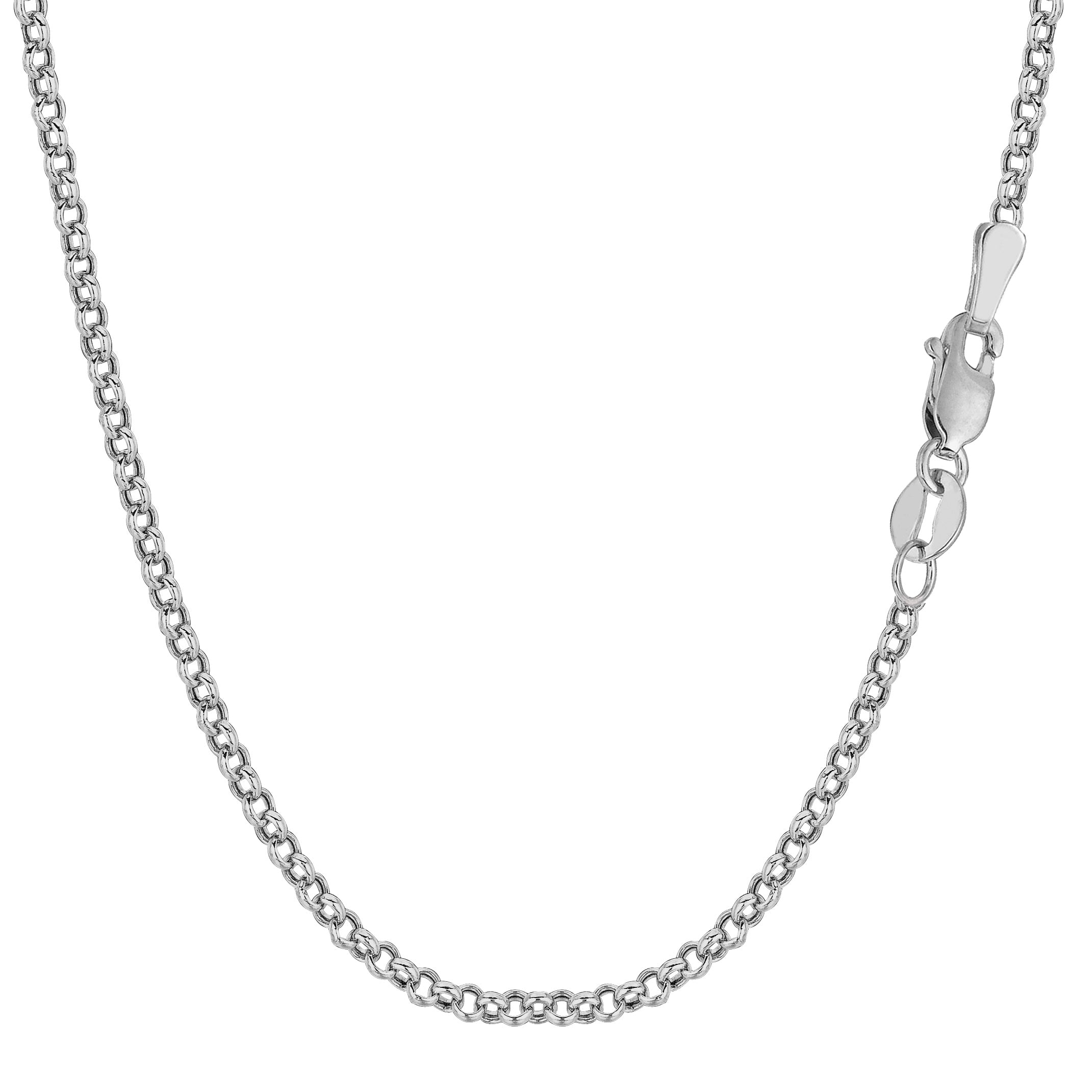 10k White Gold Round Rolo Link Chain Necklace, 2.3mm fine designer jewelry for men and women