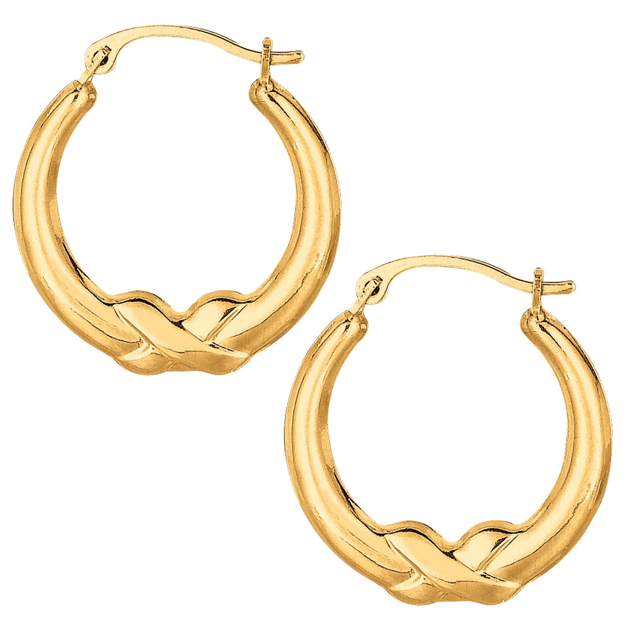 10k Yellow Gold X Design Round Shape Hoop Earrings, Diameter 20mm fine designer jewelry for men and women