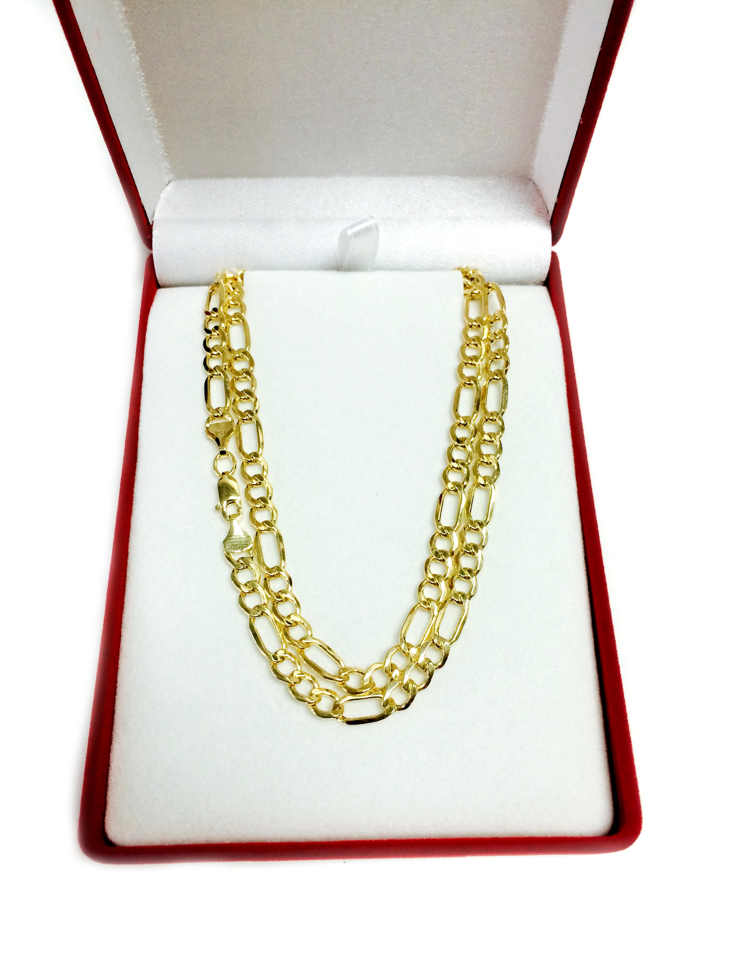 10k Yellow Gold Hollow Figaro Chain Necklace, 5.4mm fine designer jewelry for men and women
