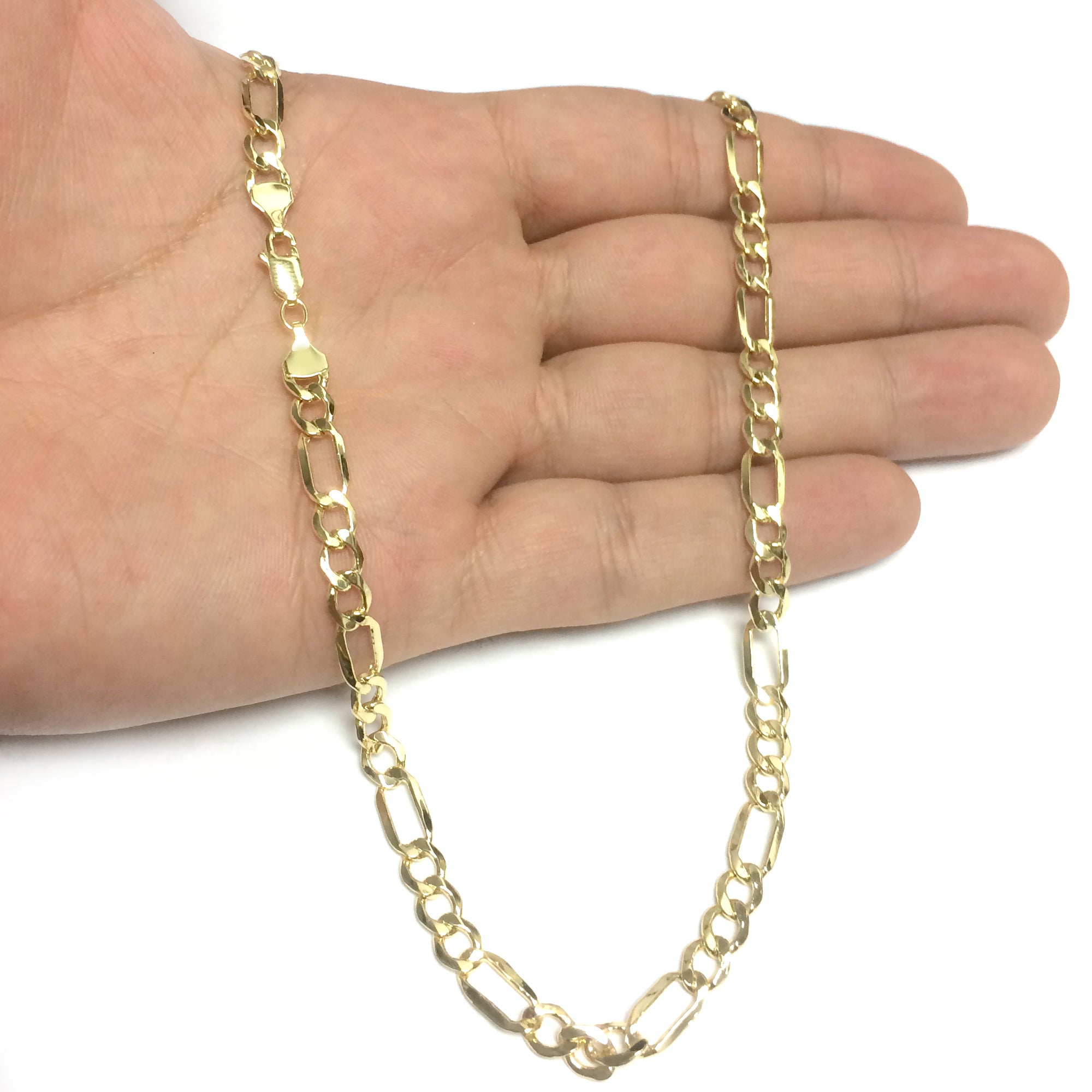 10k Yellow Gold Hollow Figaro Chain Necklace, 5.4mm fine designer jewelry for men and women