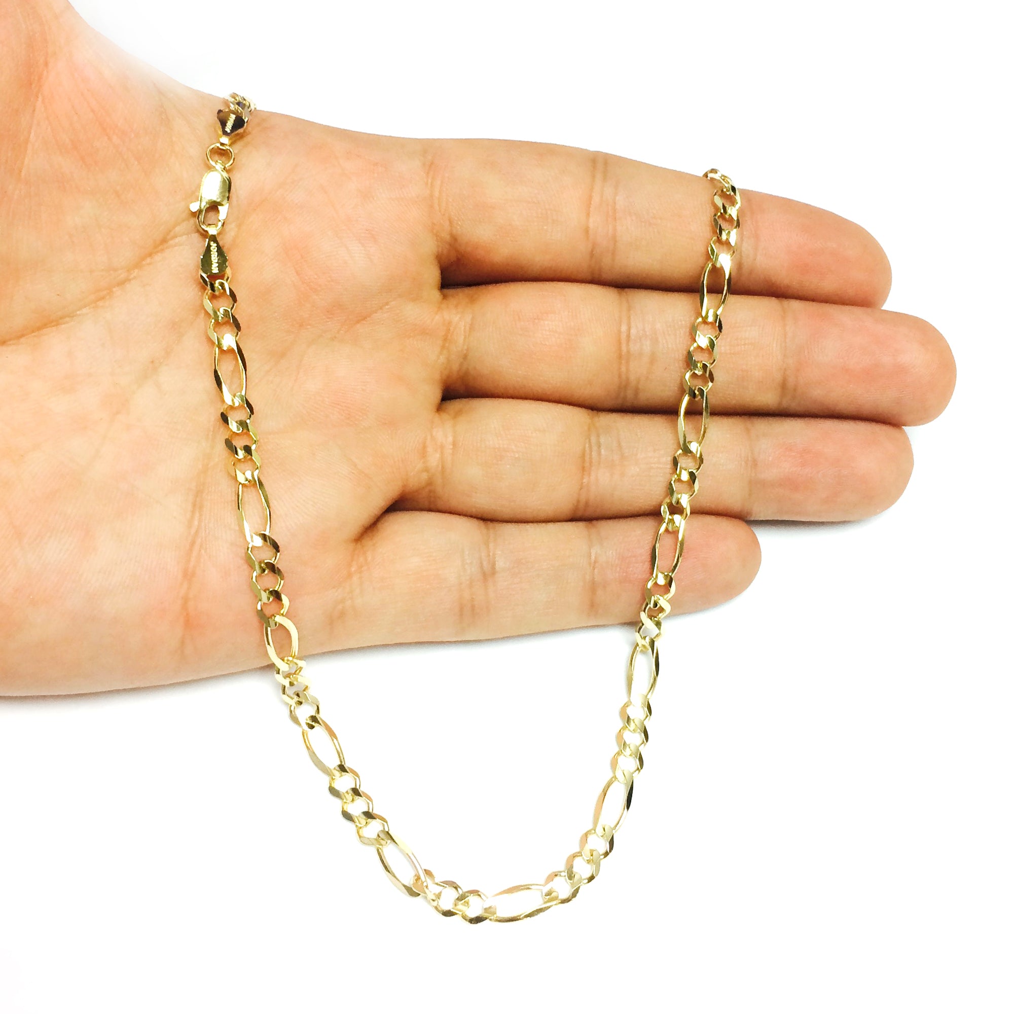10k Yellow Solid Gold Figaro Chain Necklace, 5.0mm fine designer jewelry for men and women