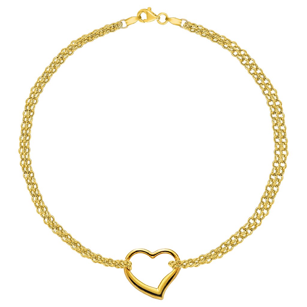 10K Yellow Gold Double Strand With Heart Anklet, 10" fine designer jewelry for men and women