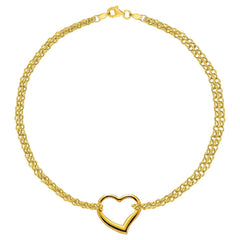 10K Yellow Gold Double Strand With Heart Anklet, 10" fine designer jewelry for men and women