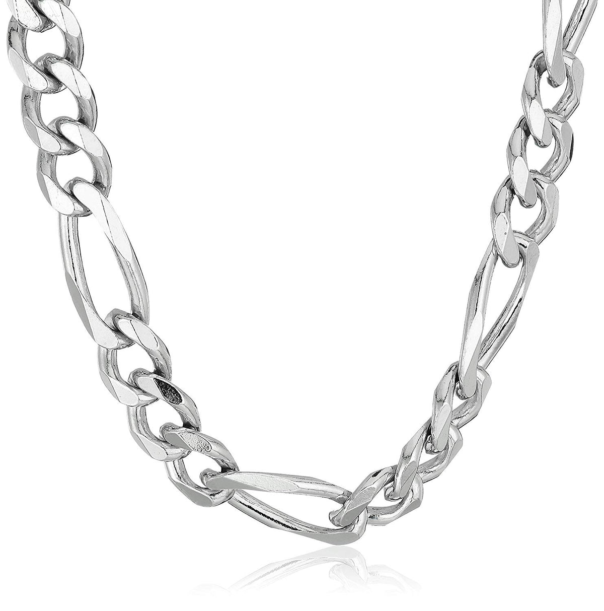 Sterling Silver Rhodium Plated Figaro Chain Necklace, 11.5mm, 24"