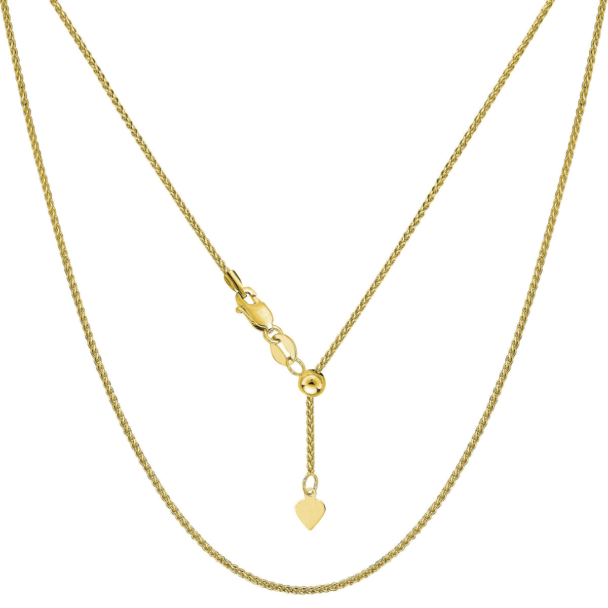 10k Yellow Gold Adjustable Wheat Link Chain Necklace, 1.0mm, 22" fine designer jewelry for men and women