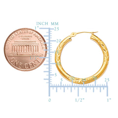 10k Yellow Gold Diamond Cut Design Round Shape Hoop Earrings, Diameter 20mm fine designer jewelry for men and women