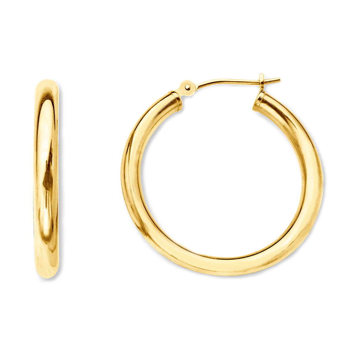 10k Yellow Gold 2mm Shiny Round Tube Hoop Earrings fine designer jewelry for men and women