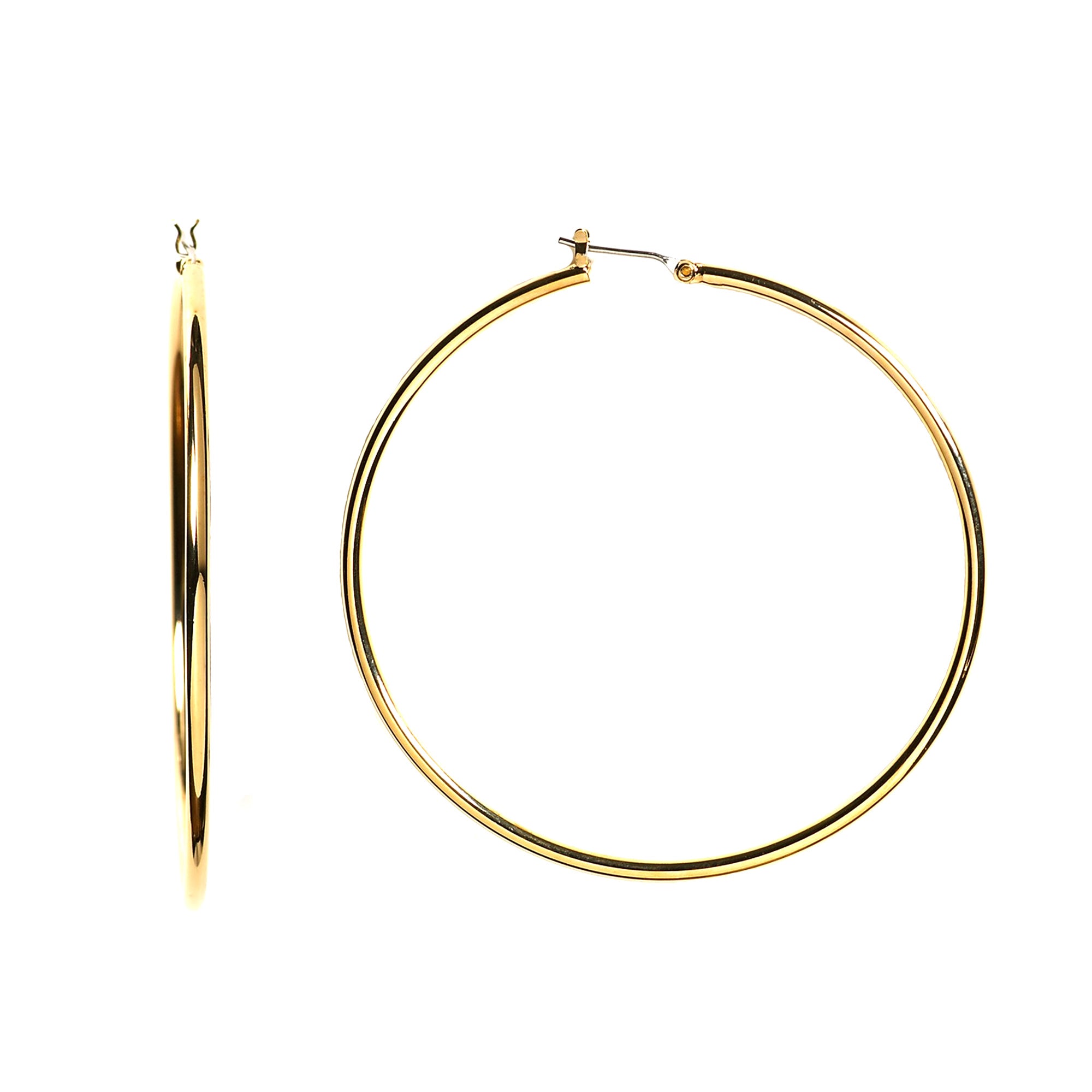 10k Yellow Gold 1.5mm Shiny Round Tube Hoop Earrings fine designer jewelry for men and women