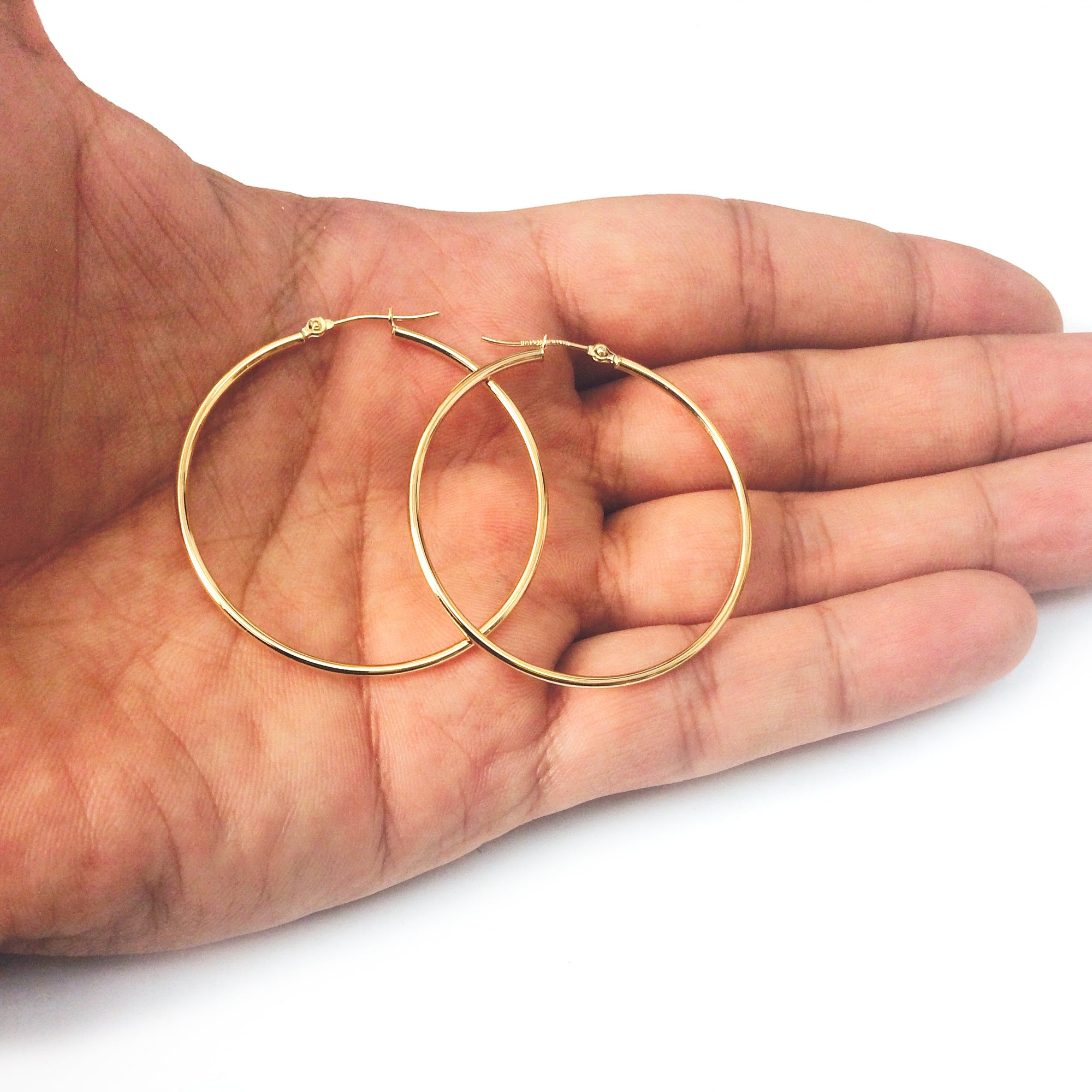 10k Yellow Gold 1.5mm Shiny Round Tube Hoop Earrings fine designer jewelry for men and women