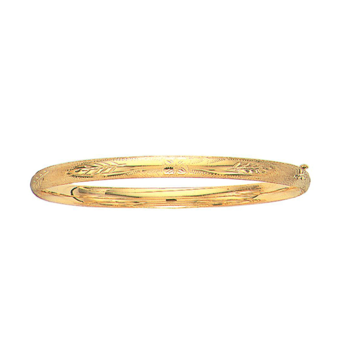 10k Yellow Gold High Polished Dome Florentine Bangle Bracelet, 7" fine designer jewelry for men and women
