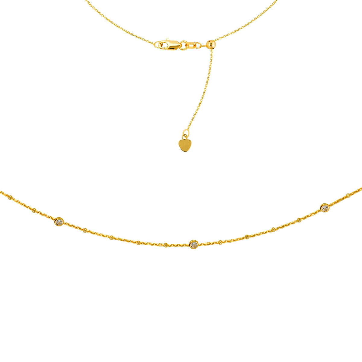 4 Stations Cz Choker 14k Yellow Gold Necklace, 16" Adjustable
