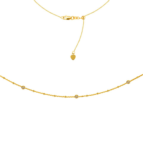4 Stations Cz Choker 14k Yellow Gold Necklace, 16" Adjustable