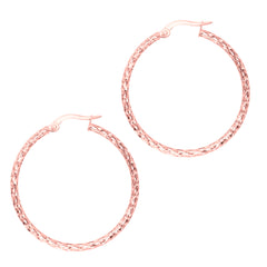 10k Rose Gold Shiny Mesh Round Hoop Earrings, Diameter 30mm fine designer jewelry for men and women