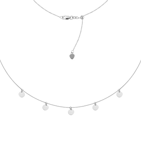 5 Dangle Mini Disc Choker 14k Gold Necklace, 16" Adjustable