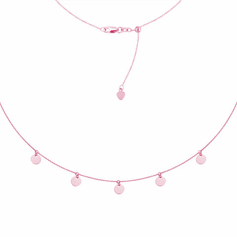 5 Dangle Mini Disc Choker 14k Gold Necklace, 16" Adjustable