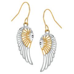 10k 2 Tone Yellow And White Gold Diamond Cut Angel Wings Drop Earrings fine designer jewelry for men and women