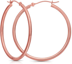 14k Rose Gold 2mm Polished Round Tube Hoop Earrings fine designer jewelry for men and women