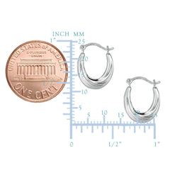 10k White Gold Swirl Design Oval Hoop Earrings, Diameter 15mm fine designer jewelry for men and women