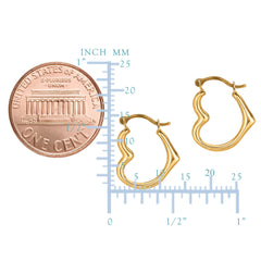 10k Yellow Gold Shiny Open Heart Hoop Earrings, Diameter 15mm fine designer jewelry for men and women